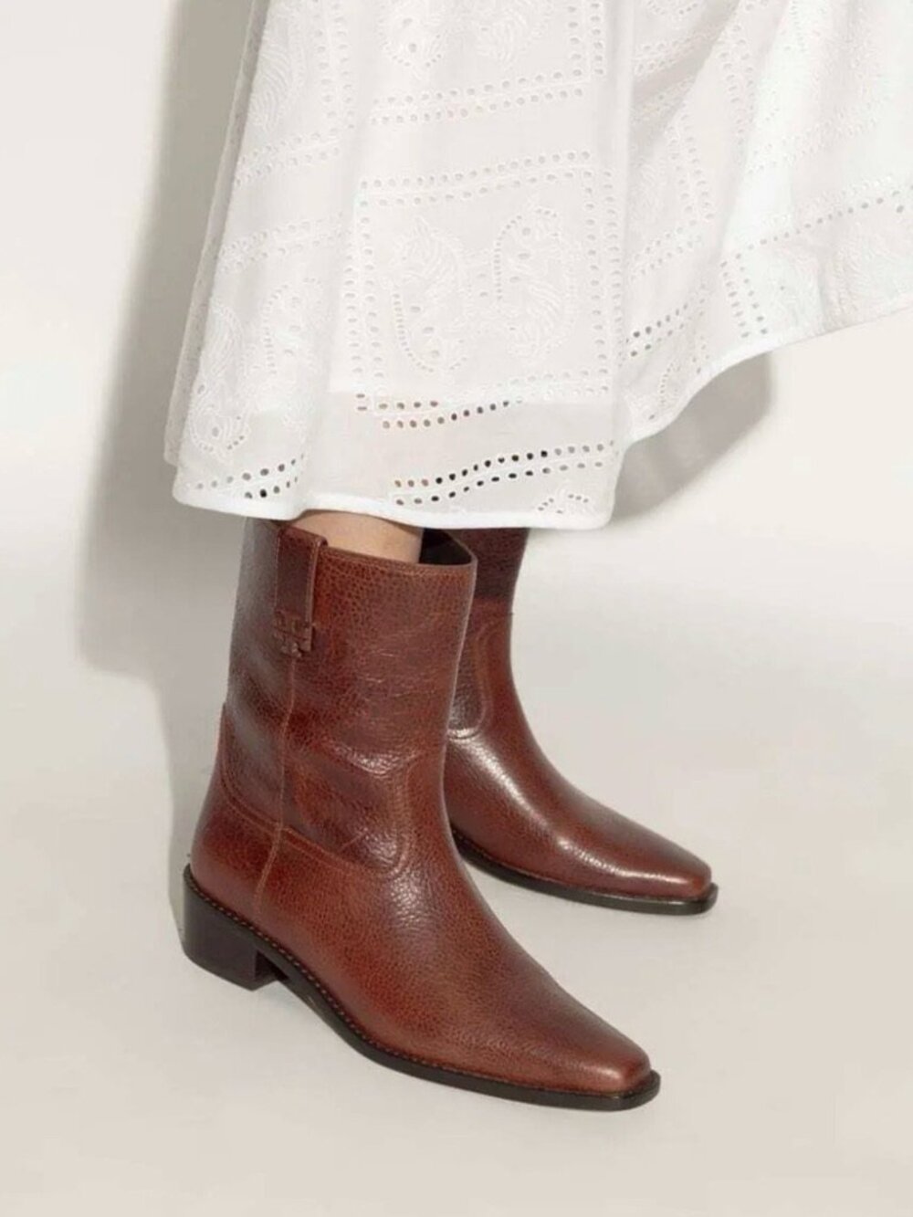 Tory Burch City Western Ankle Boot Brown Leather Sz 9.5